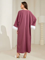 Najma Contrast Fuzzy Trim Trumpet Sleeve Kaftan