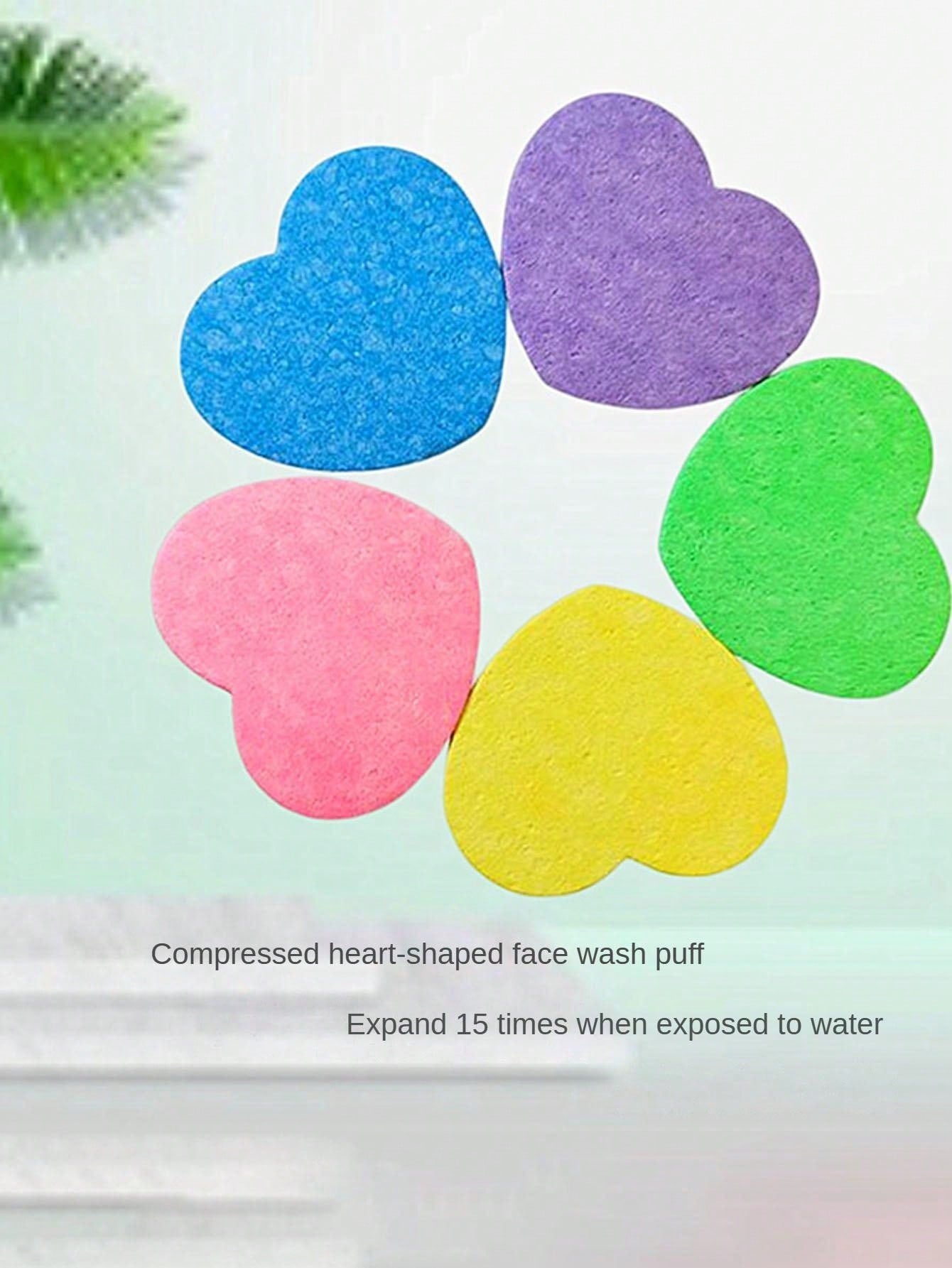 5pcs Pink Heart Shape Compressed Facial Cleaning Pad, Made Of Wood Pulp Fiber, Soft And Comfortable When Wet, Suitable For Lady Facial Cleaning, Perfect For Valentine'S Day Gift