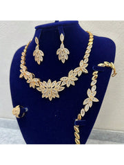 European And American Style Natural Zirconia Four Piece Set Of Plant Earrings Necklace Bracelet Wedding Ring For Dubai Bridal Accessory