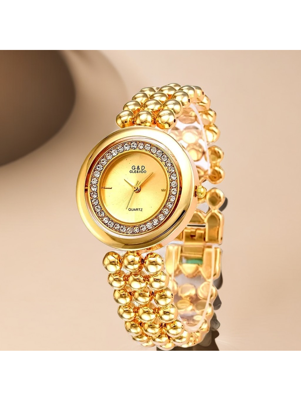 G&D New Fashion Casual Women'S Watch, Rotatable Quartz Watch With Hip Hop Style Diamond Inlay, European And American Style Wristwatch