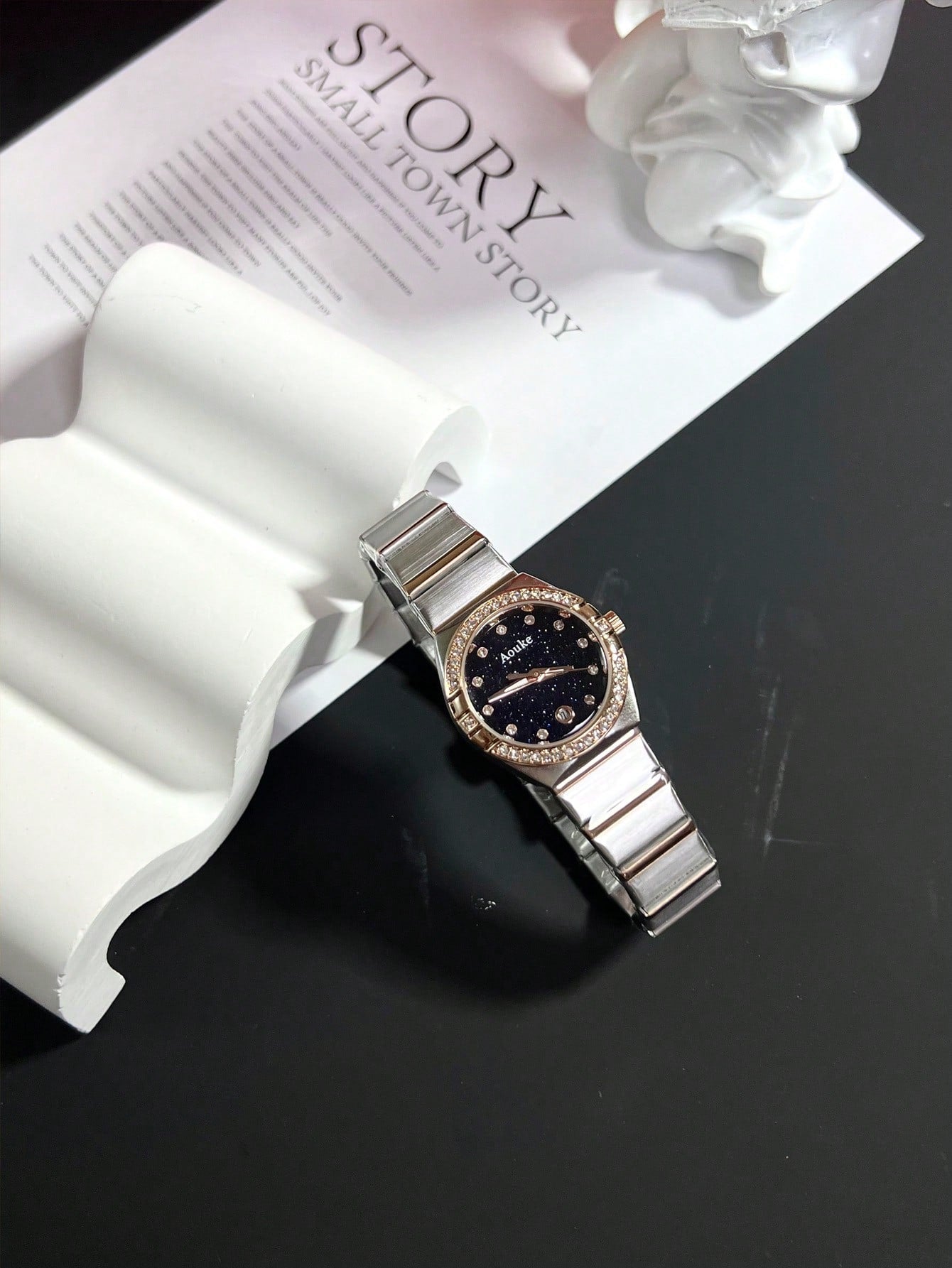 1pc Diamond & Quartz Steel Watch For Women, Business Fashion