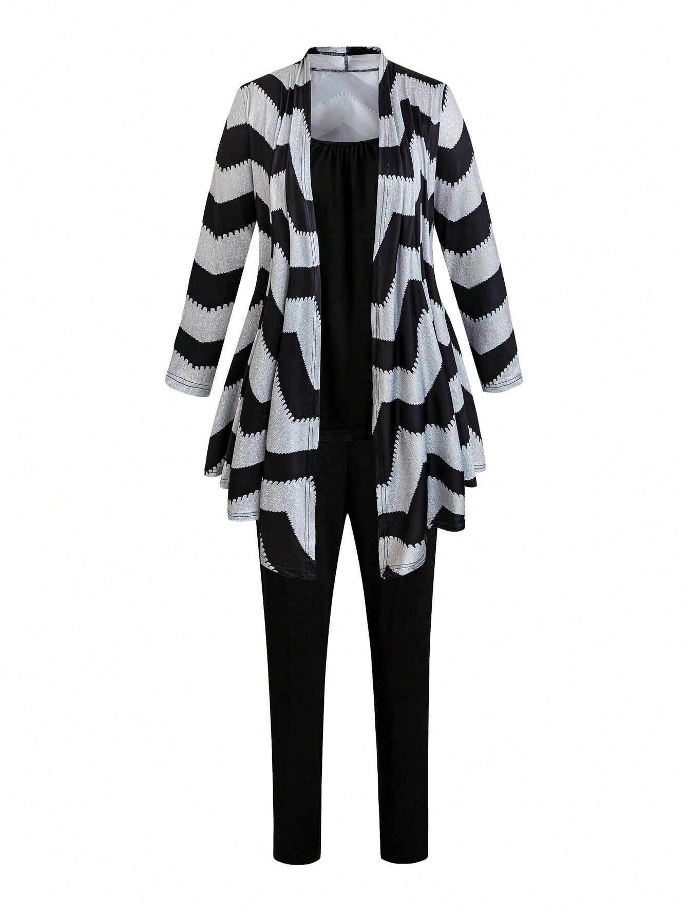 LUNE Plus Chevron Print Open Front Coat & Pants