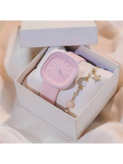 2pcs/Set Forest Style Student Quartz Watch For Girls, Simple & Fresh Design For Junior And Senior High School, Summer