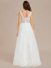 EVER-PRETTY Deep V Neck Sexy Mesh Embroidered Wedding Dress