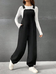 Solid Slant Pocket Overall Jumpsuit Without Tee