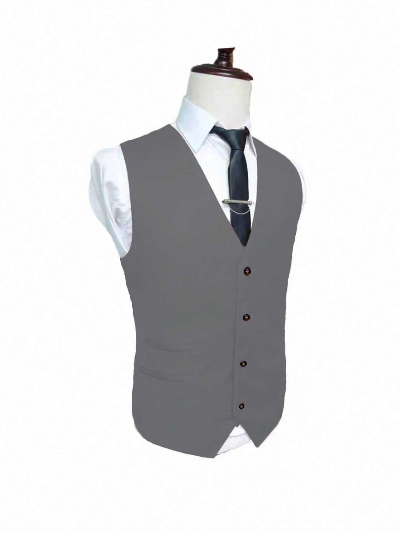 Manfinity Mode Men Adjustable Strap Back Button Up Waistcoat & Suit Pants Without Shirt