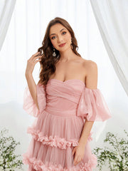 Off Shoulder Flower Patchwork Tulle Dress For Special Occasions