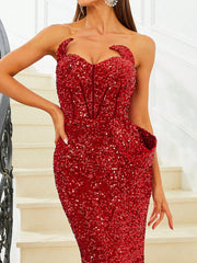 Missord Ladies Gorgeous Sequin Strapless Evening Dress