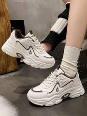 Women's Color-blocked Thick-soled Chunky Shoes For Spring, Summer, Autumn And Winter New Style Plus Velvet To Keep Warm, Black Fashionable And Versatile Casual Sports Shoes