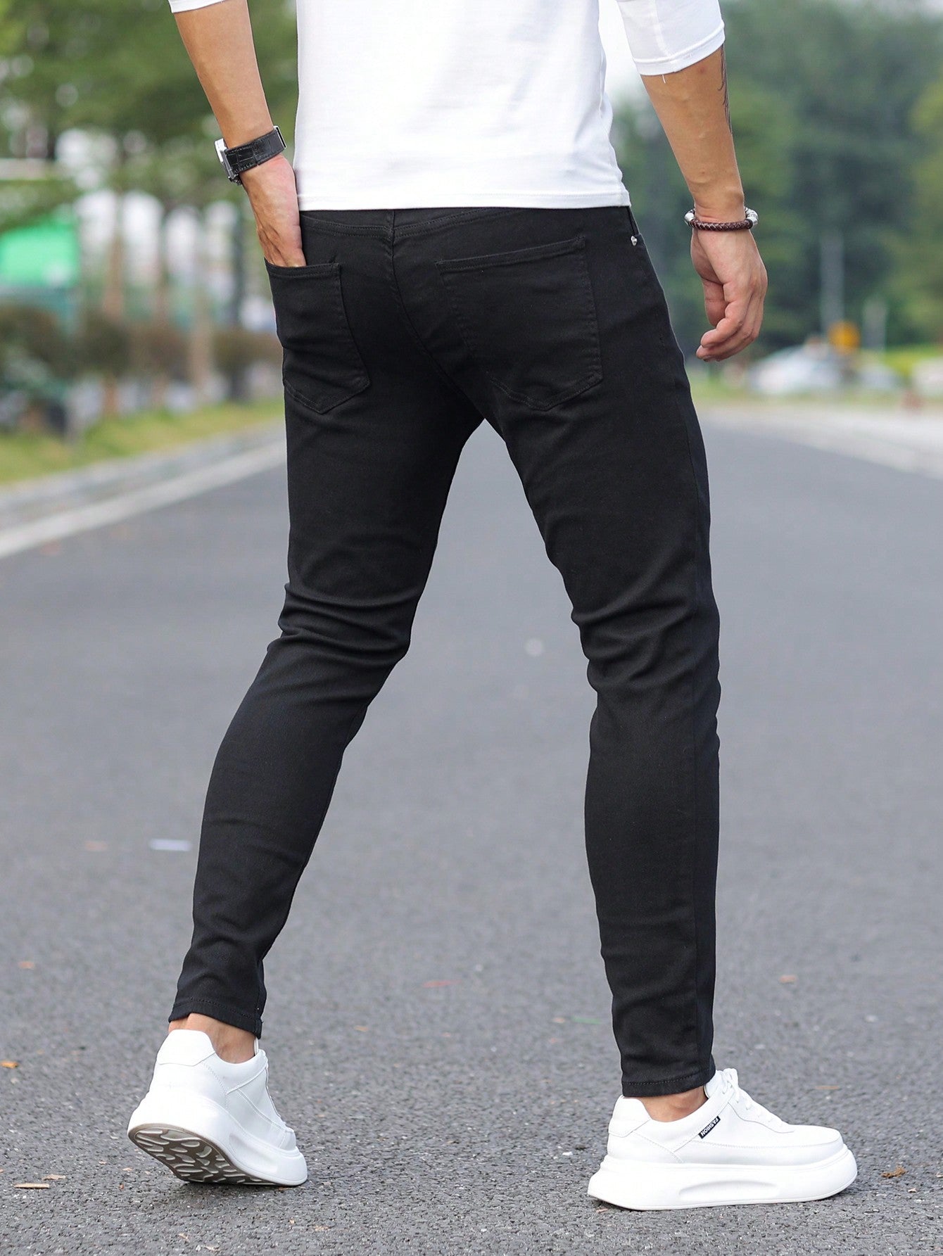 Manfinity Homme Men Contrast Stitch Skinny Jeans