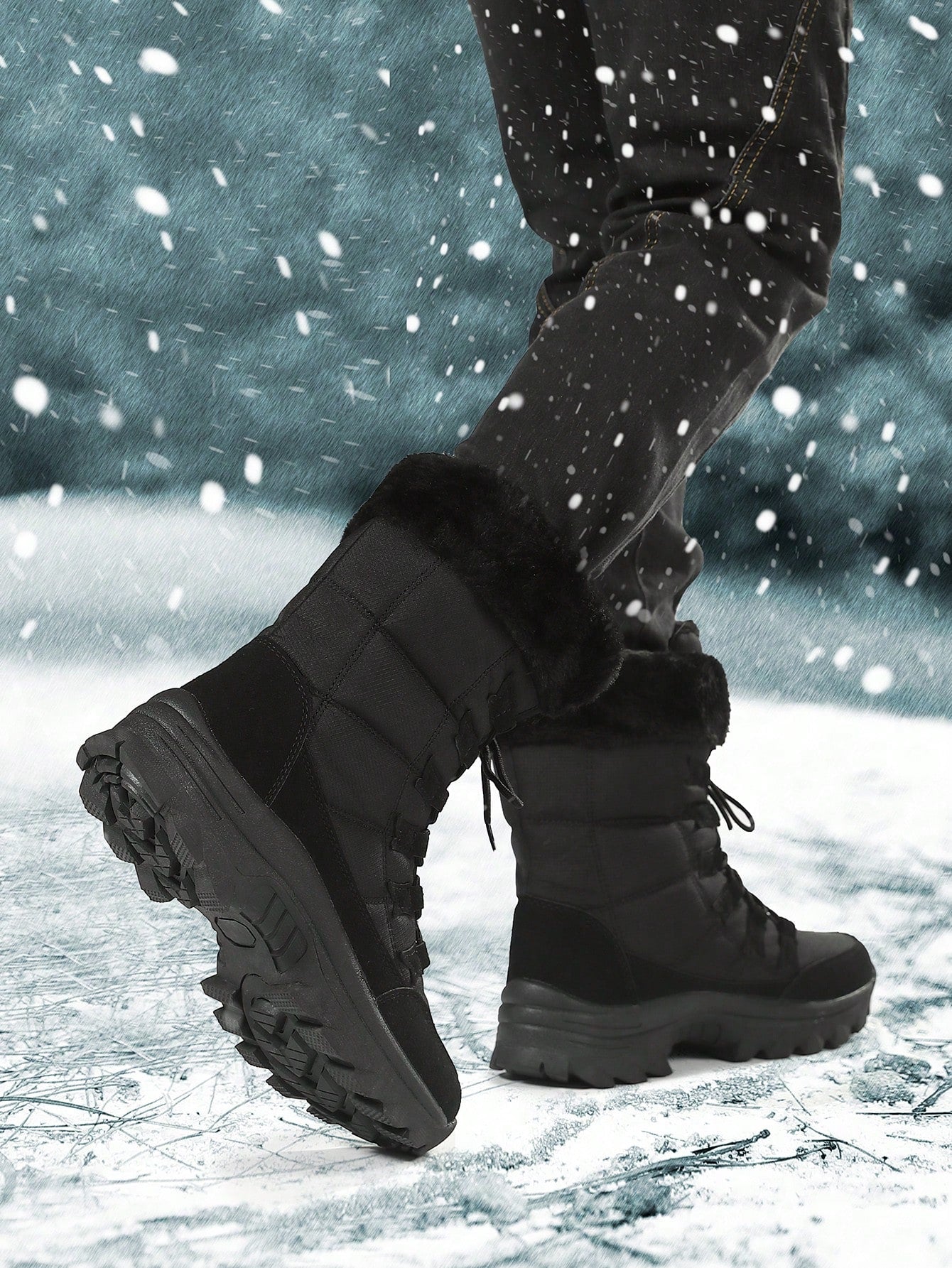 Men's Winter Snow Boots, Plus Velvet, Thick, Warm, Waterproof, -40°c, Leather & Fur Integrated, Plus Size