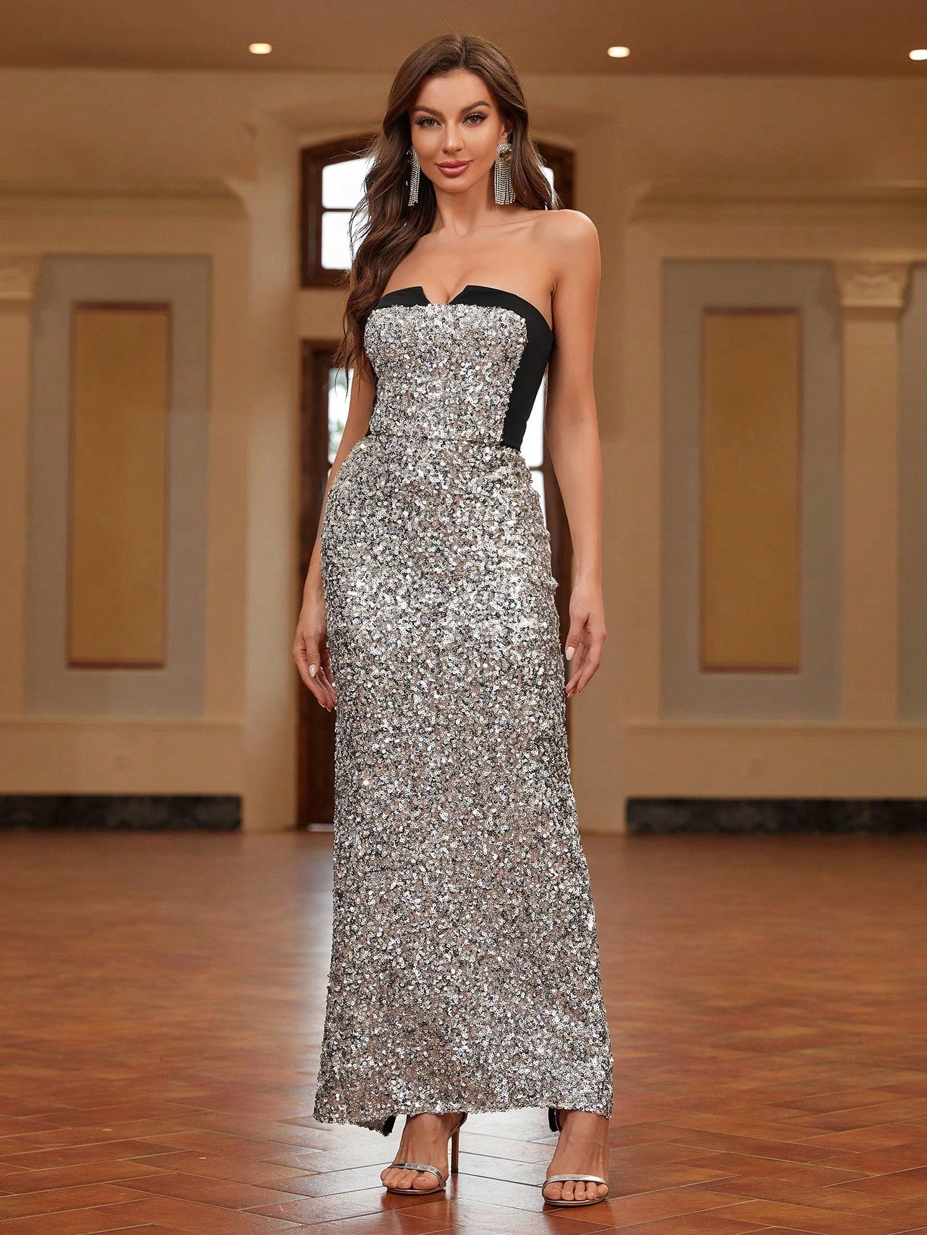 Belle Sequin Strapless Evening Gown