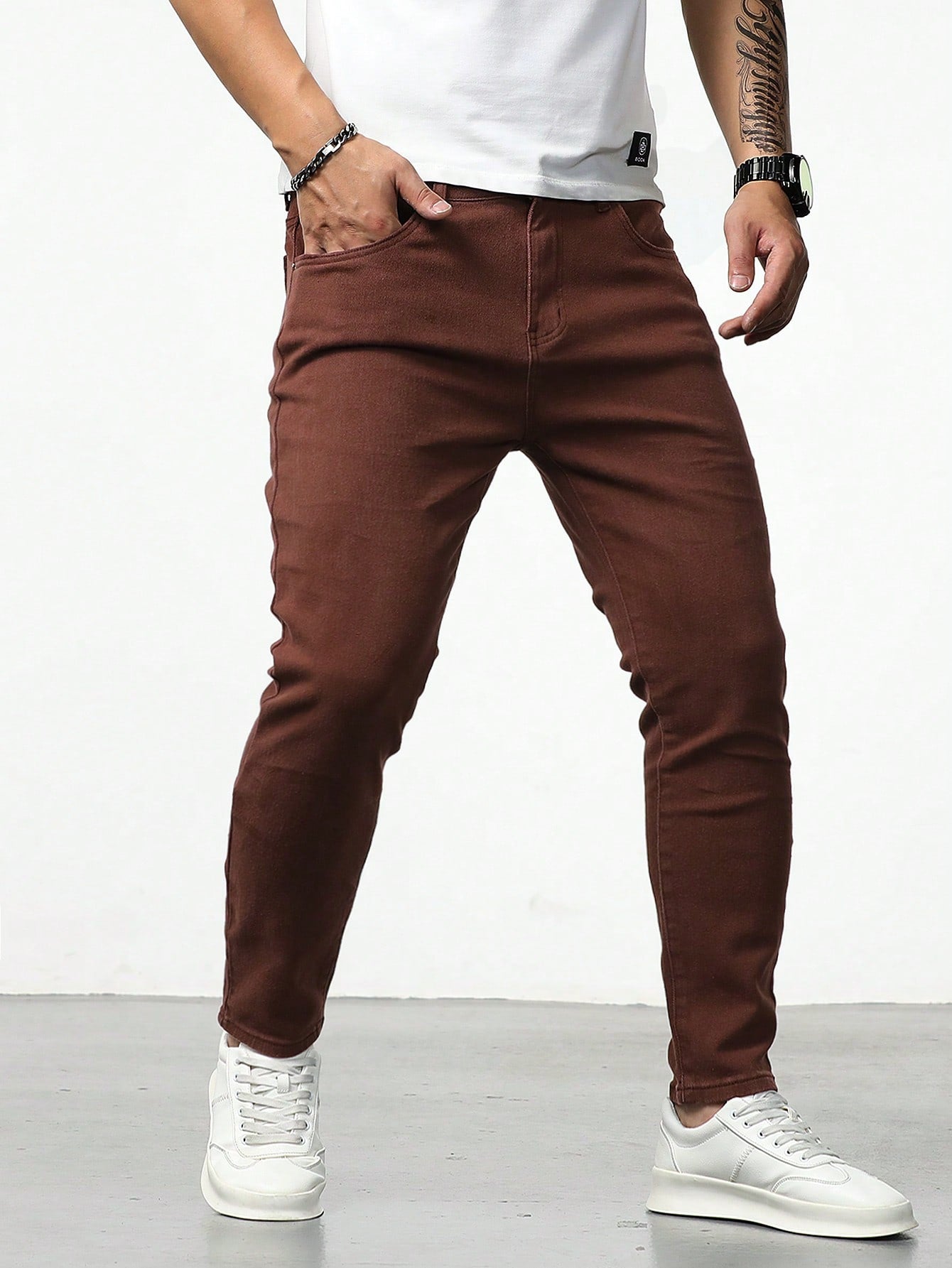 Manfinity Homme Men's Brown Slim Fit Jeans