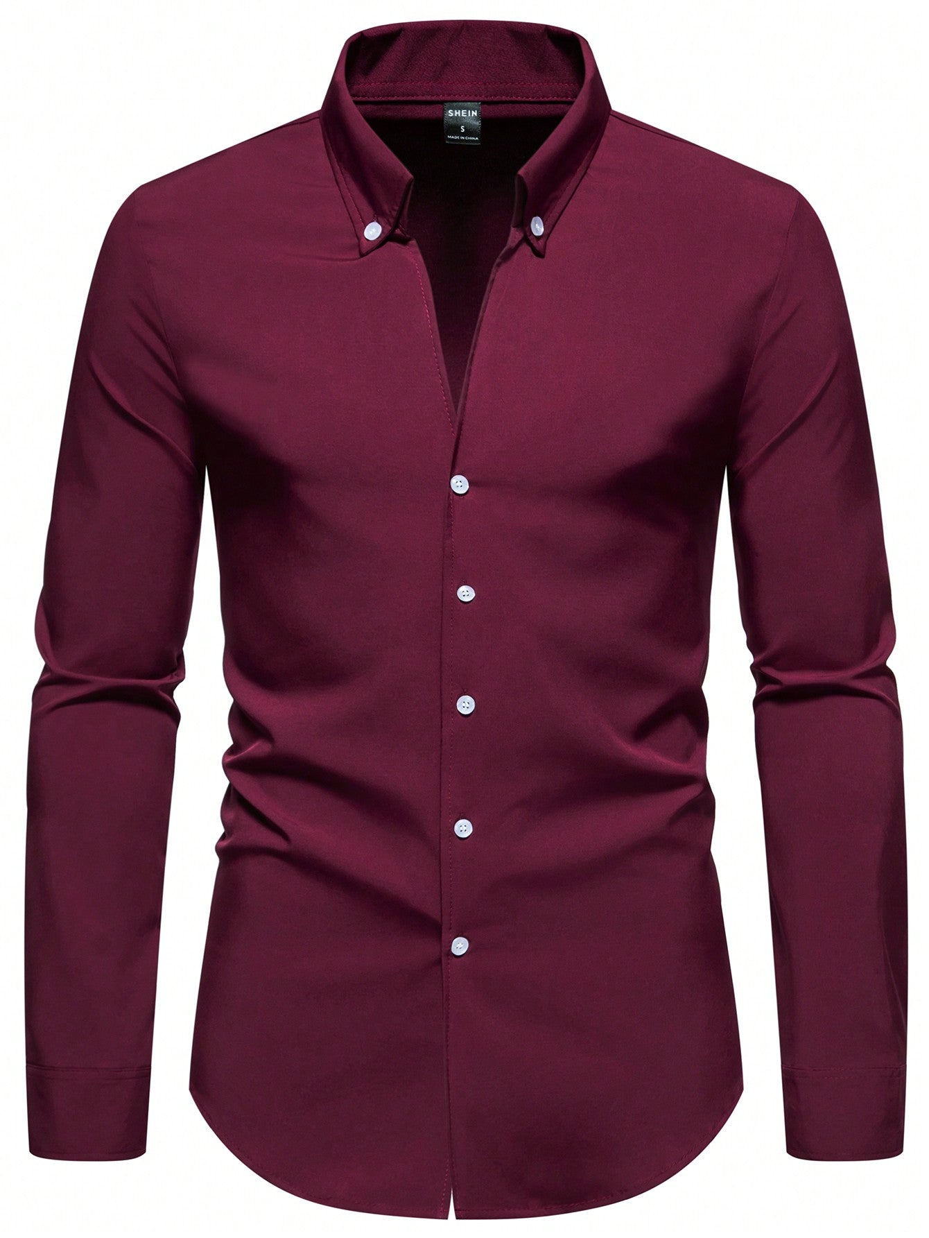 Manfinity Mode Men's Solid Color Buttoned V-neck Long Sleeve Shirt