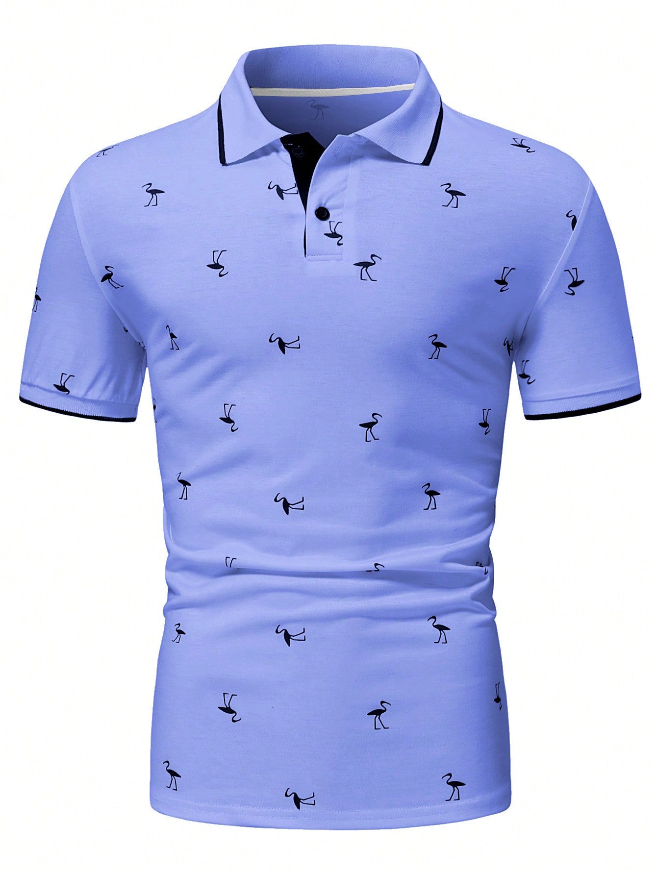 Manfinity RSRT Men Flamingo Print Contrast Trim Polo Shirt