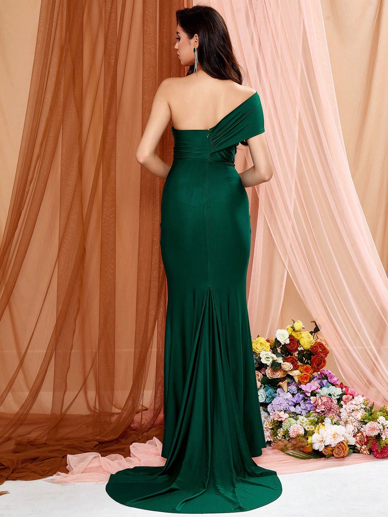 LOVE&LEMONADE Women's Green Split Evening Dress