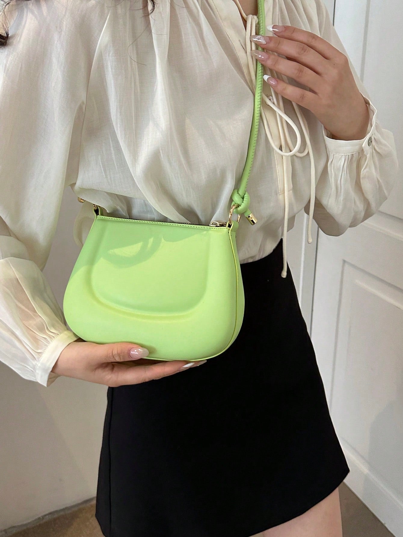 New women's mini shoulder bag simple solid color versatile small square bag Knotted Strap Shoulder Bag Solid Color Zipper Underarm Bag PU Leather Stylish Trendy Bag