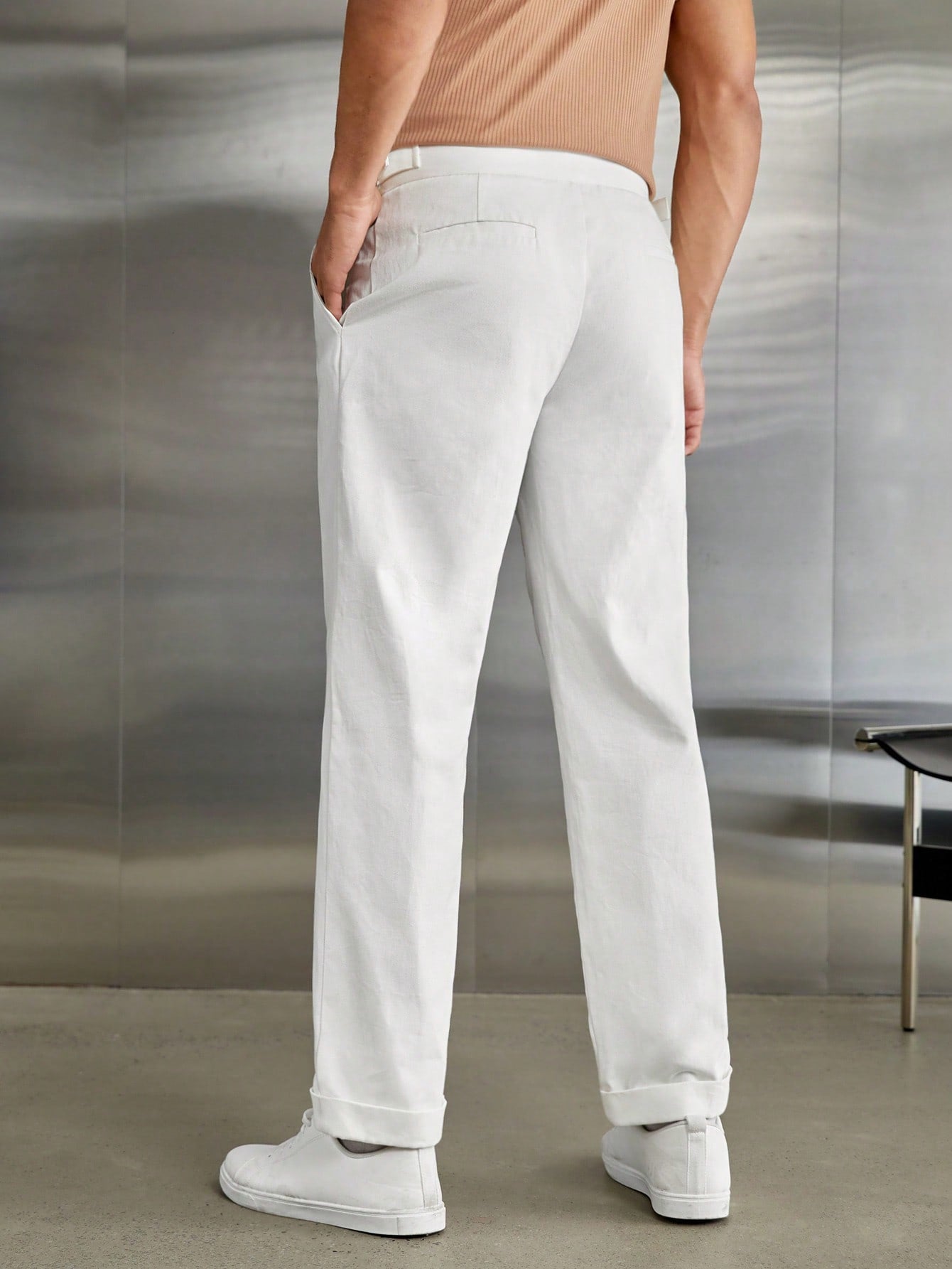 Manfinity Mode Men's White Press Pleated Weave Suit Pants