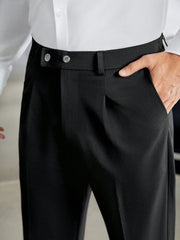 Manfinity Homme Men's Solid Color Pleated Dress Pants With Pockets Suitable For Business Occasions