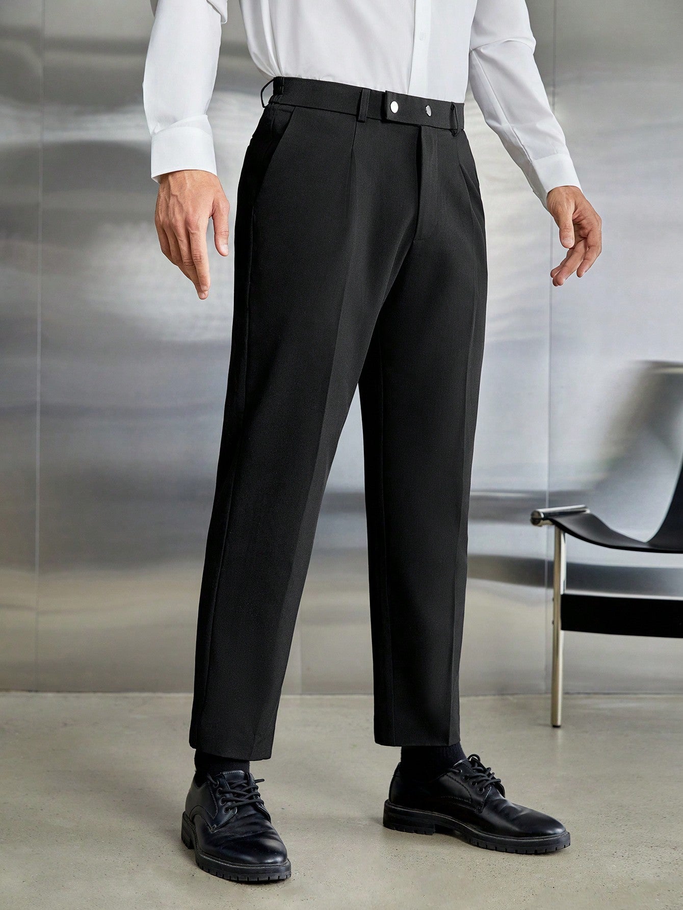 Manfinity Homme Men's Solid Color Pleated Dress Pants With Pockets Suitable For Business Occasions