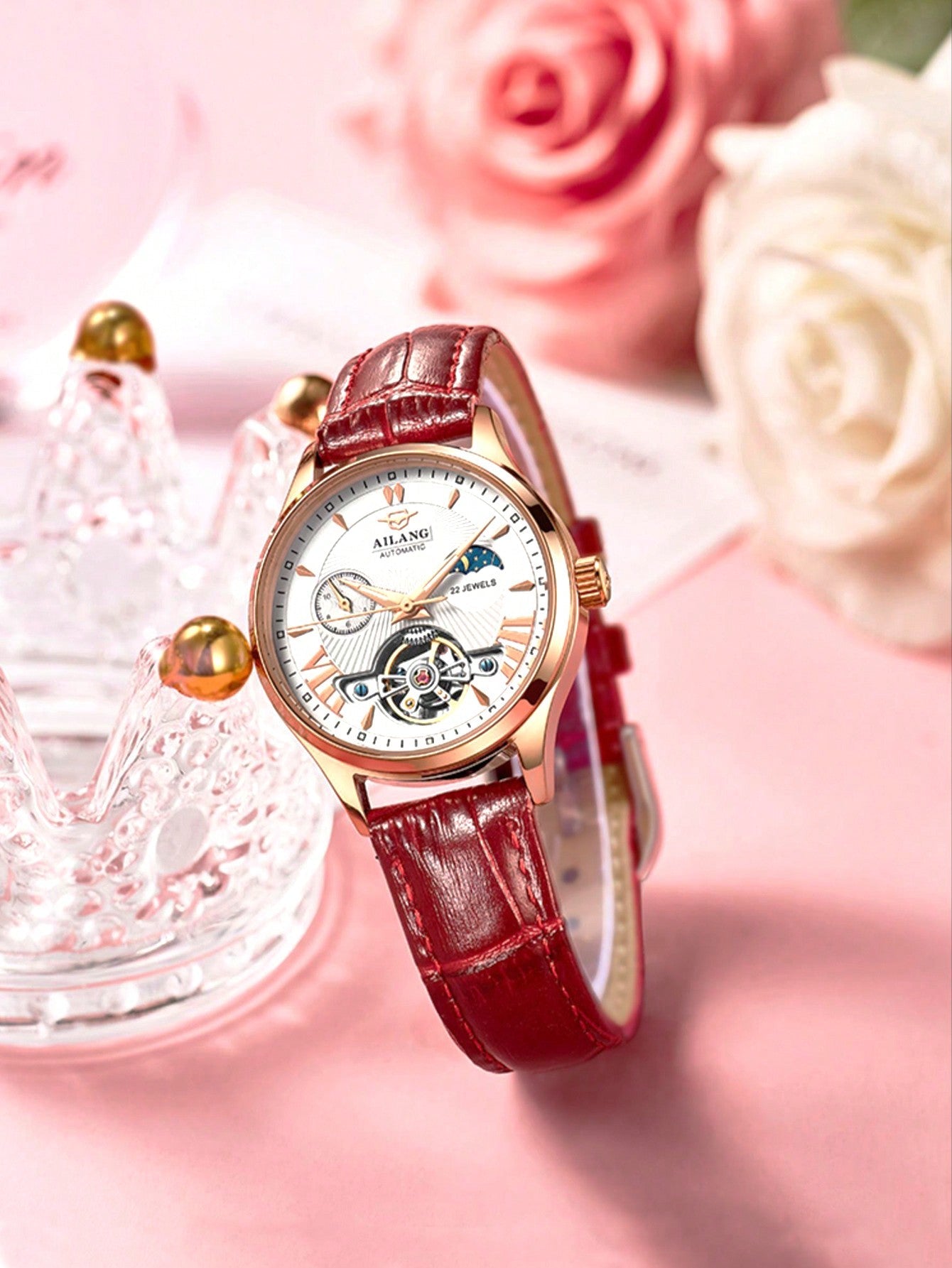 Women's Automatic Mechanical Watch Waterproof Moon Phase Flywheel Luminous Luxurious Fashion Trend Wristwatch