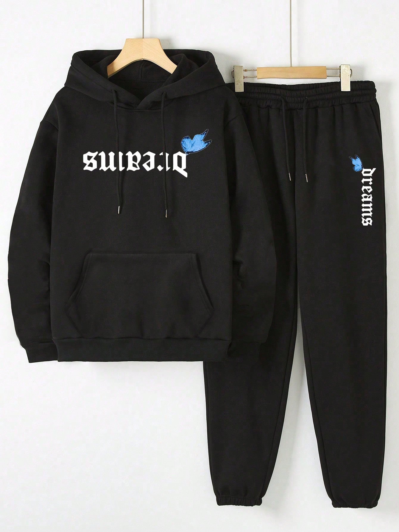 Men's Hooded Sweatsuit Set With Printed Letter Design Hoodie And Jogging Pants