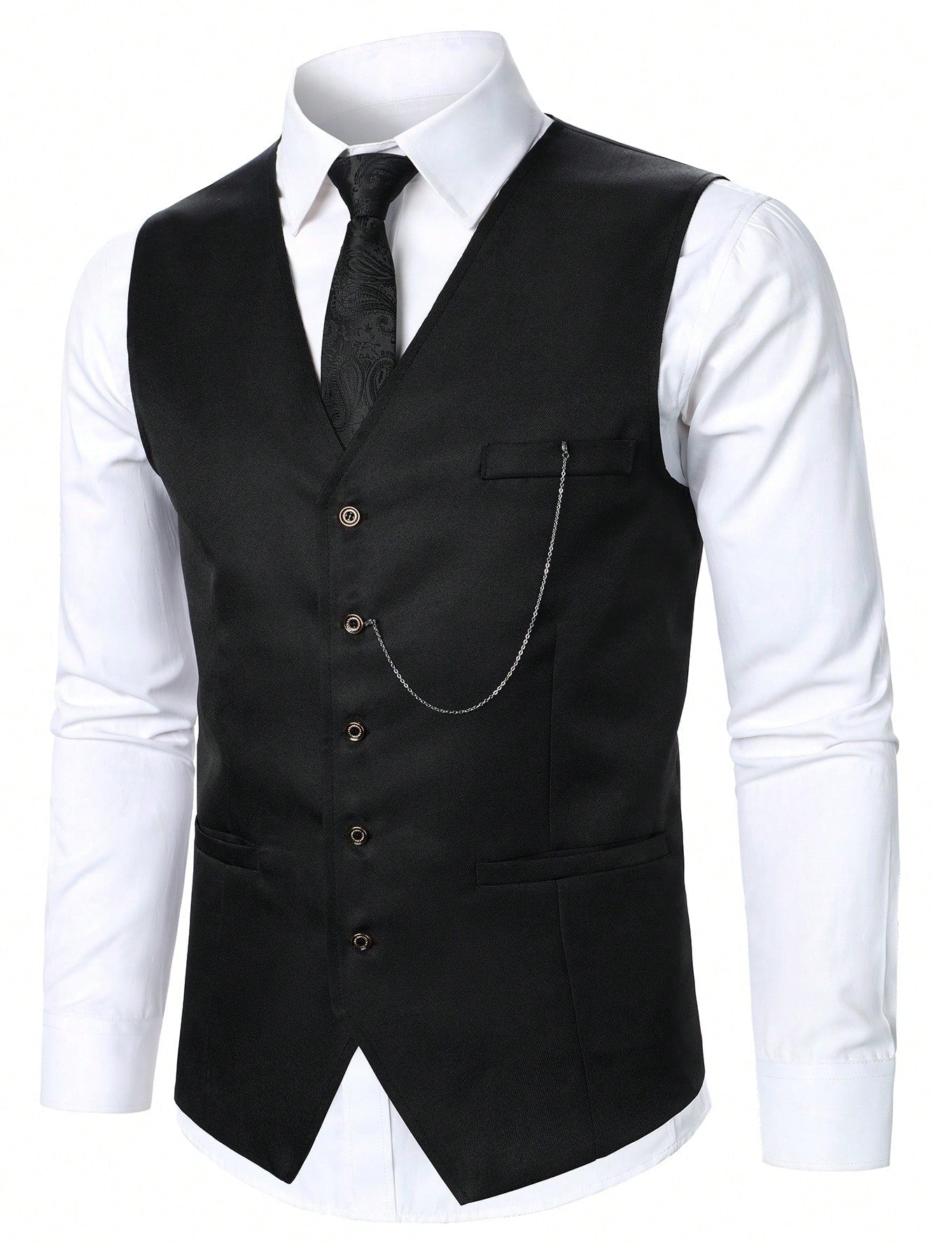 Manfinity Mode Men 1pc Chain Detail Waistcoat & 1pc Tailored Pants