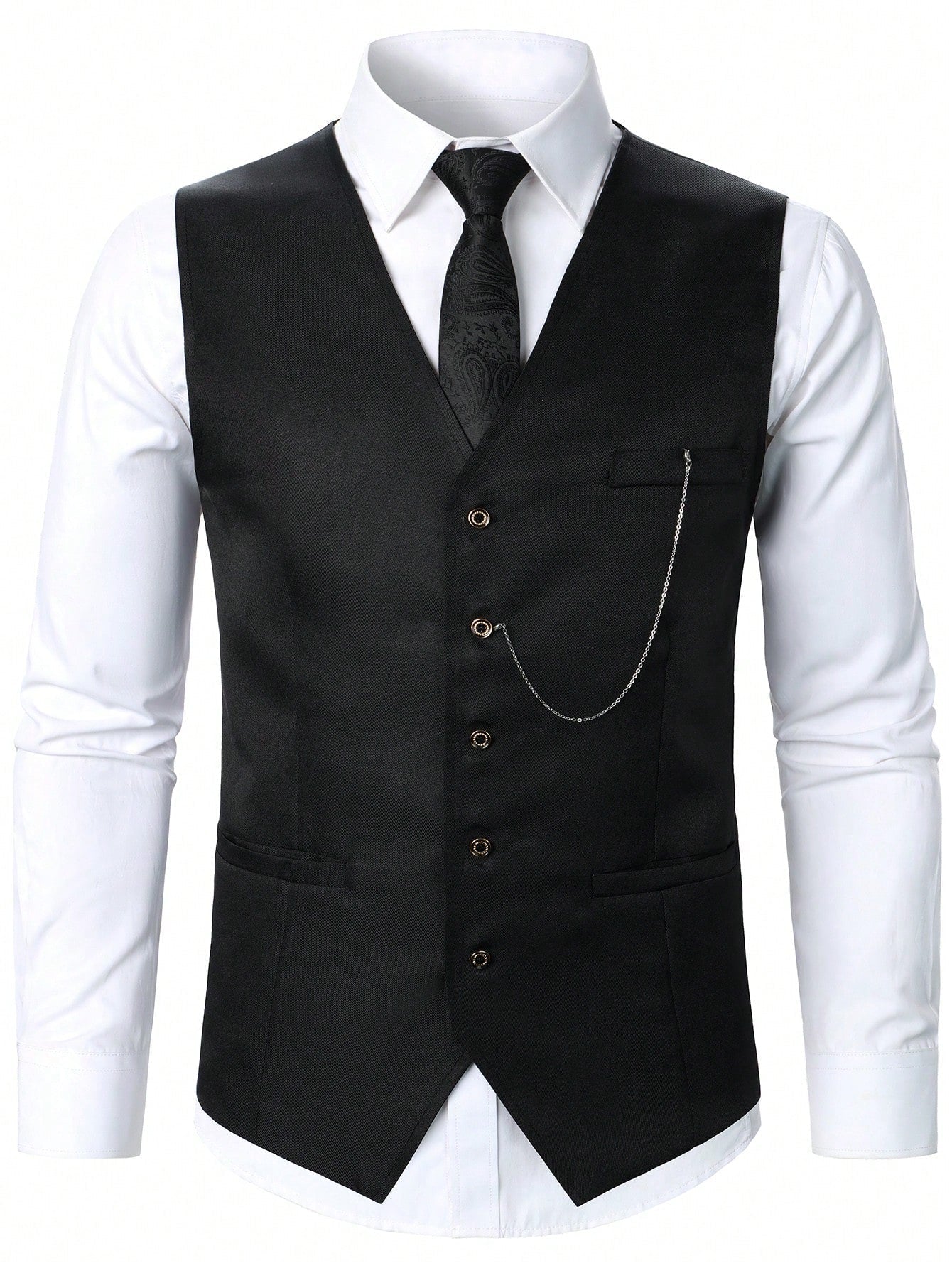 Manfinity Mode Men 1pc Chain Detail Waistcoat & 1pc Tailored Pants