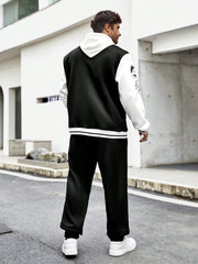 Manfinity LEGND Men's Plus Size Letter Printed Baseball Jacket And Pants Set