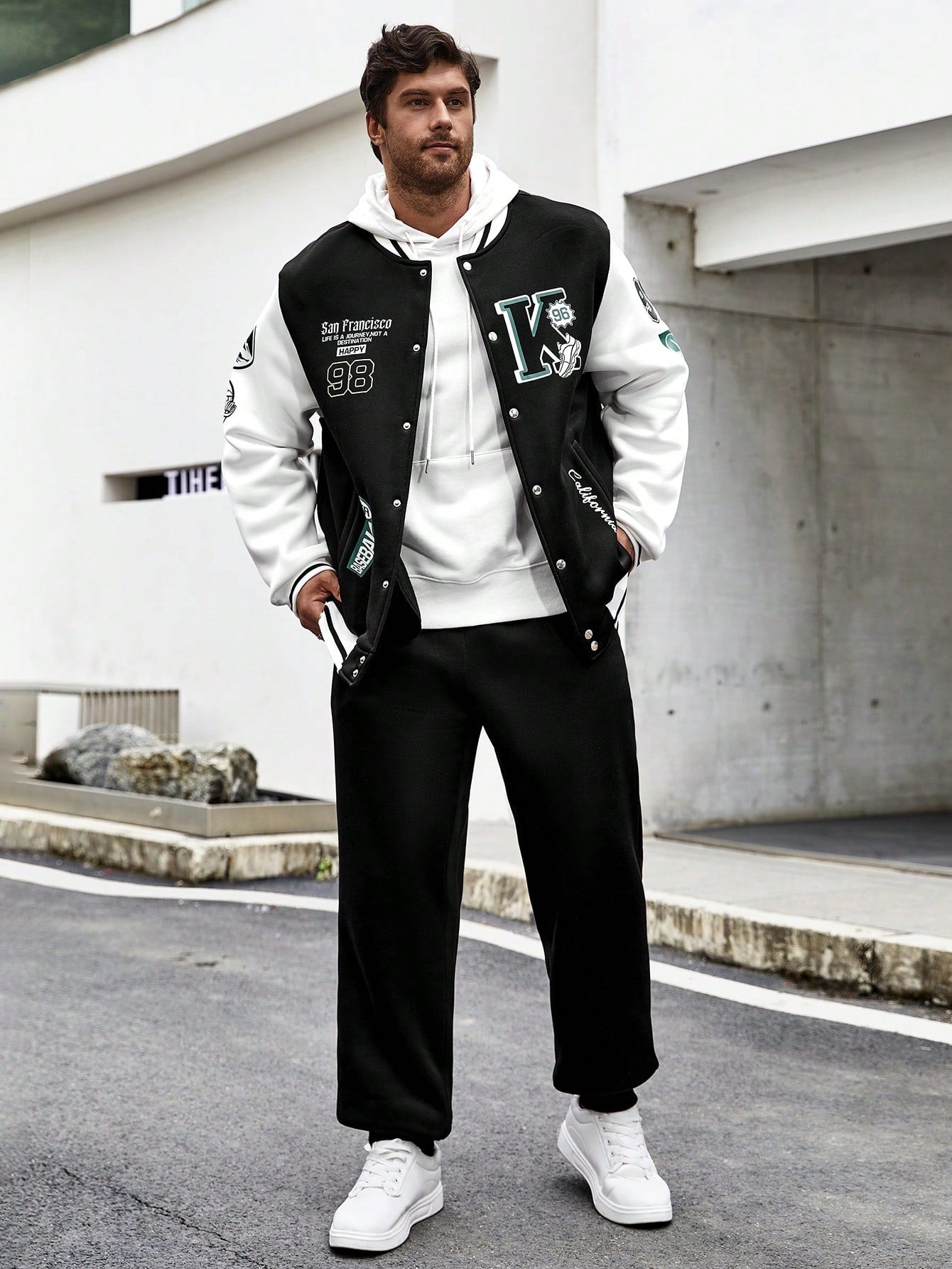 Manfinity LEGND Men's Plus Size Letter Printed Baseball Jacket And Pants Set