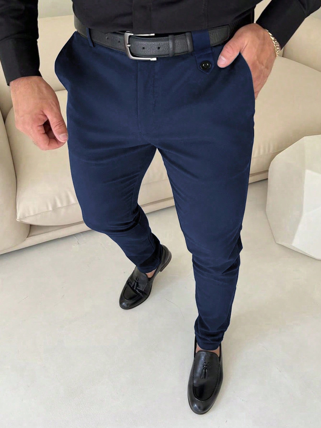 Manfinity Men's Solid Color Suit Pants (belt Not Included)