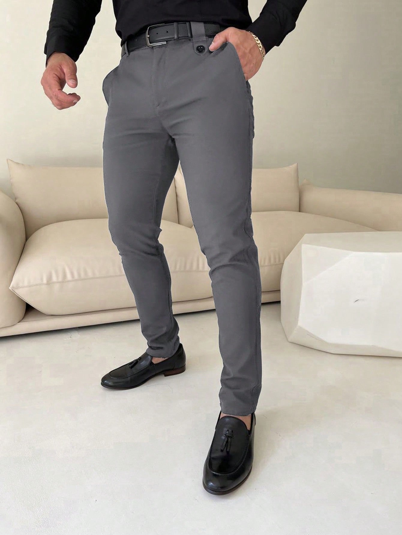 Manfinity Men's Solid Color Suit Pants (belt Not Included)