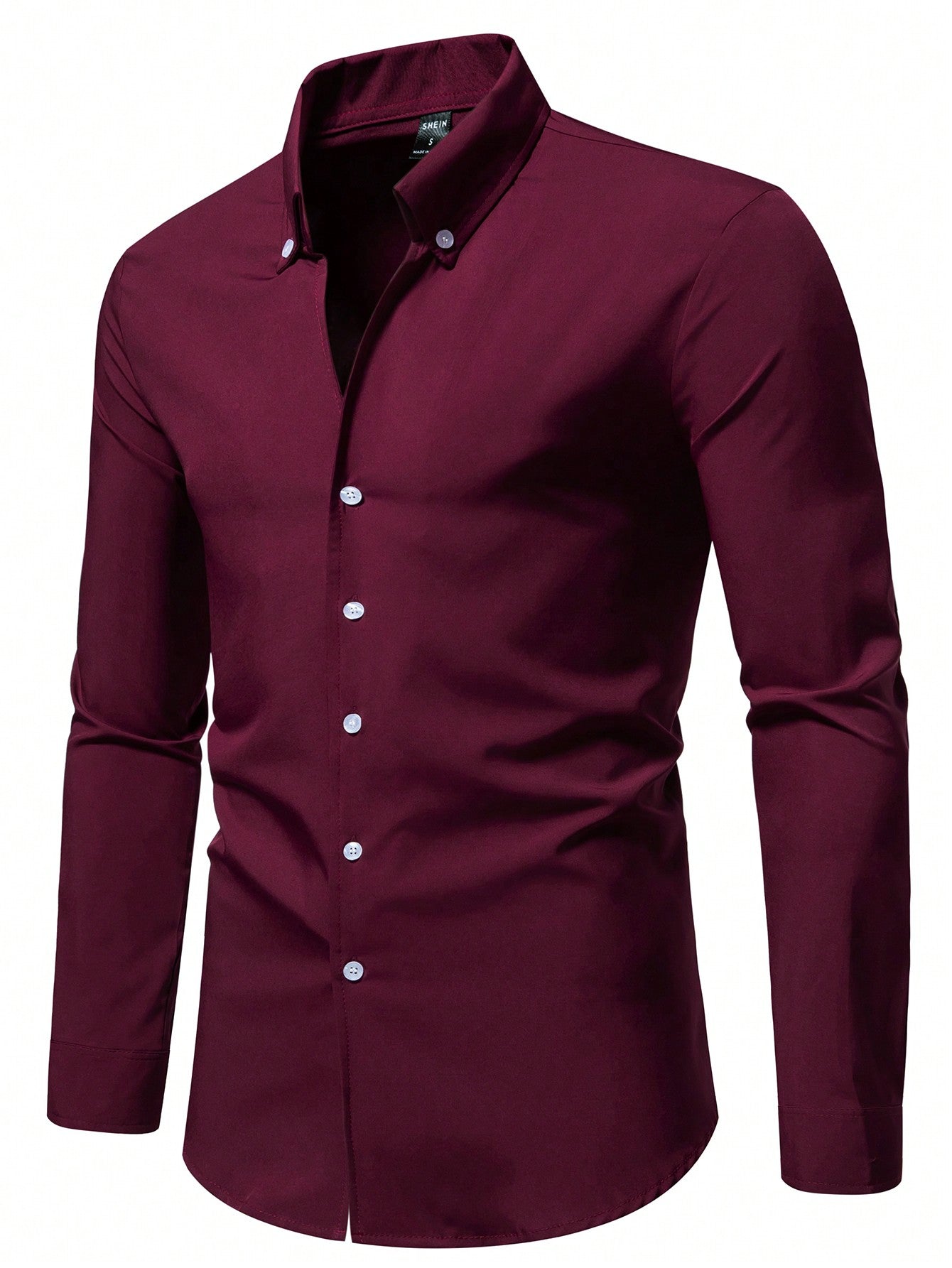 Manfinity Mode Men's Solid Color Buttoned V-neck Long Sleeve Shirt