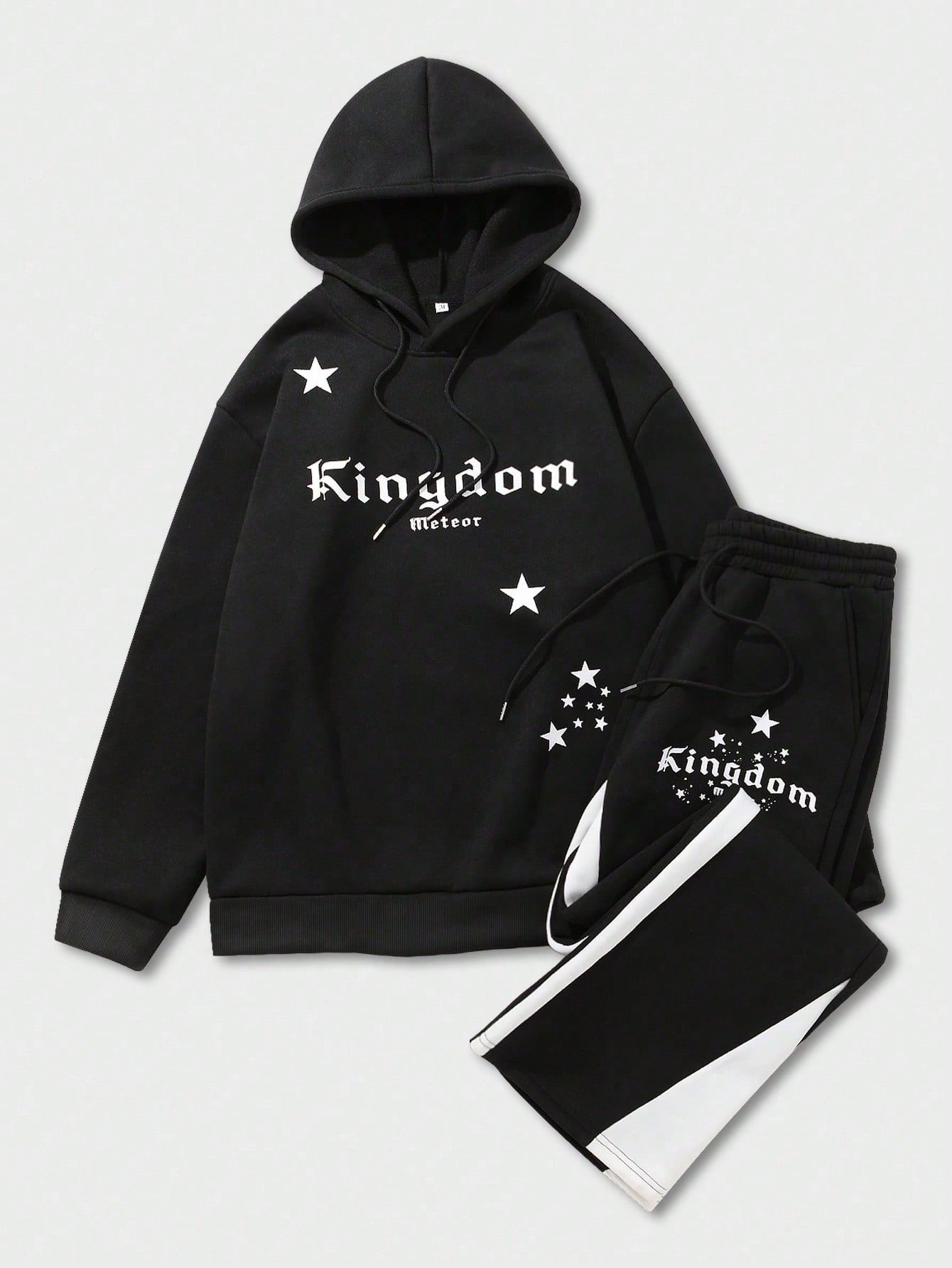 Manfinity Men'S Star & Letter Print Hooded Sweatshirt & Sweatpants Set With Drawstring