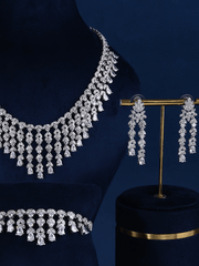 4PCS/Set Dazzling Luxury Rhodium Platinum Plating Tassels AAA Cubic Zirconia Jewelry Set Saudi Arabia Wedding Decor For Women