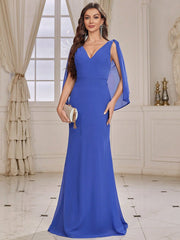 Belle Bridesmaid Dress With Deep V-neck, Ruffle Trim And Irregular Hem