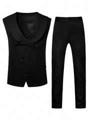 Manfinity Mode Men's Shawl Collar Double Breasted Suit Jacket Vest Pants Set