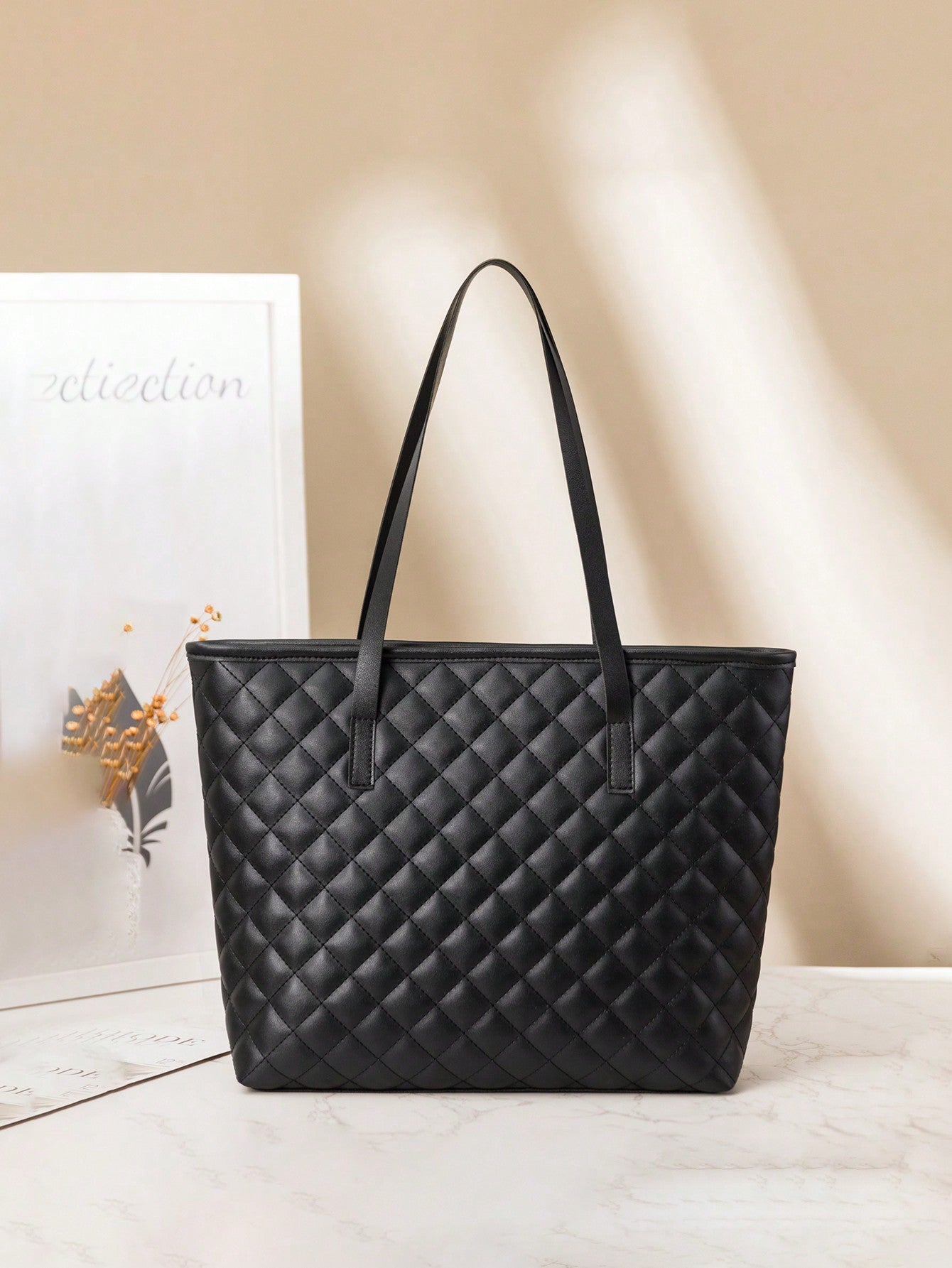 Women's Large Capacity Simple Stitching Tote Bag Large Capacity Quilted Tote Bag Solid Color Simple Shoulder Bag Womens Fashion Handbag Purse for Commute