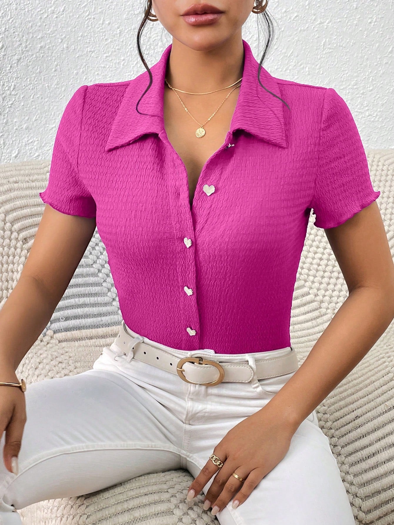 Frenchy Solid Button Front Tee