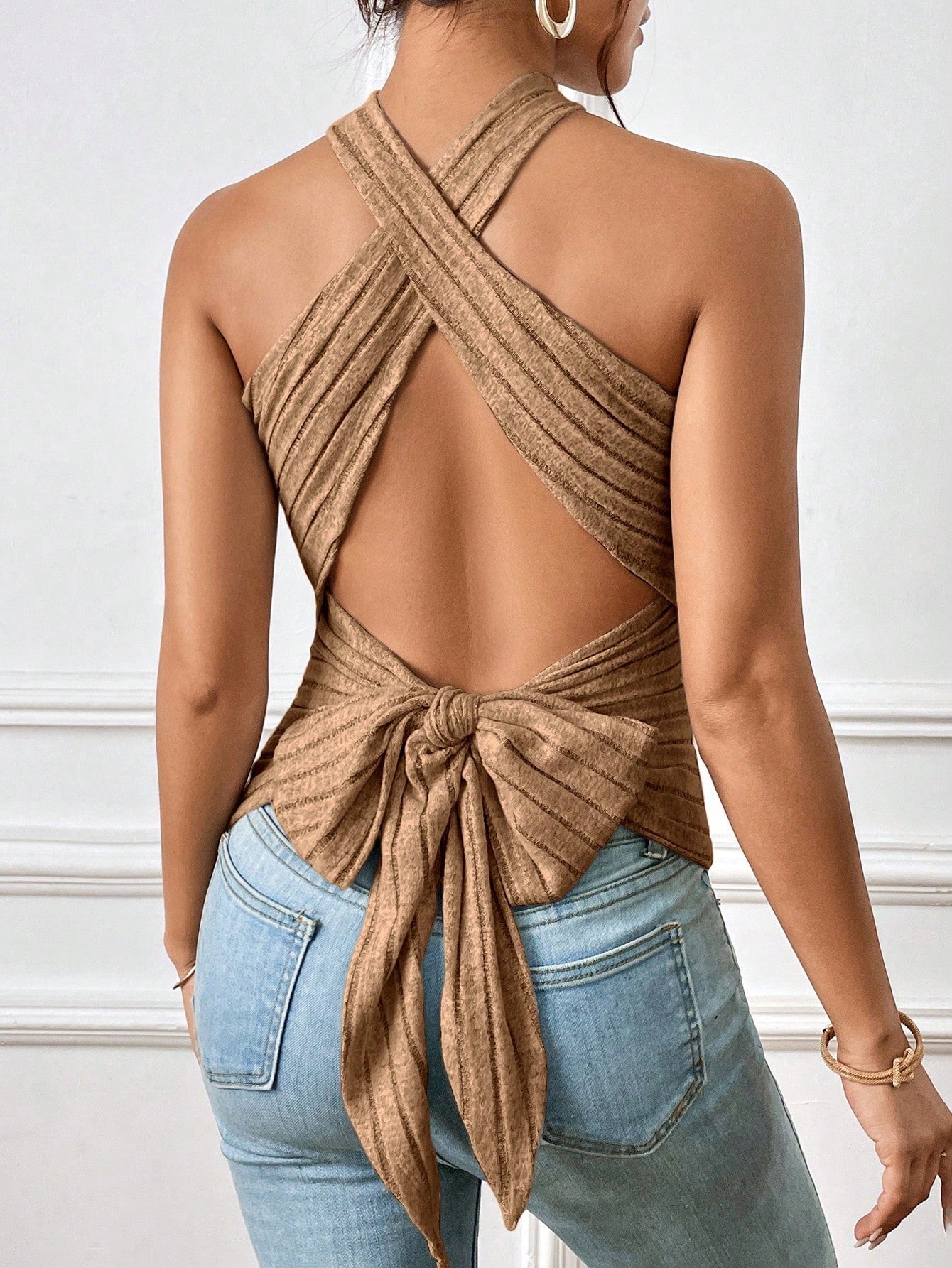 Essnce Criss Cross Tie Backless Halter Top