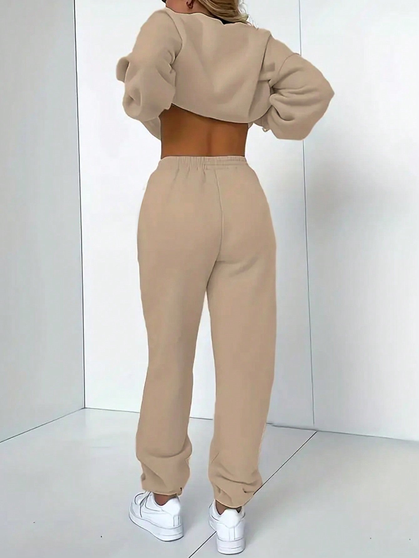 2pcs/Set Solid Color Long Sleeve Hoodie And Sport Pants