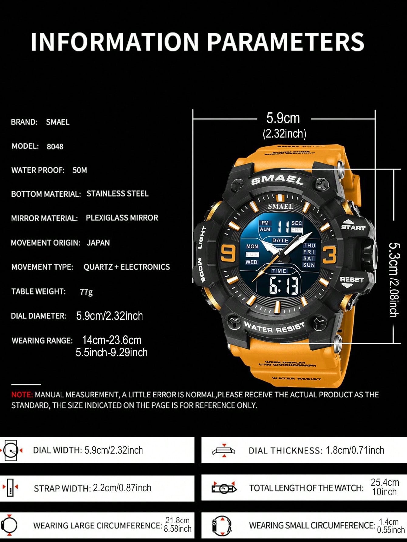 1pc Smael Sport Waterproof Electronic Watch