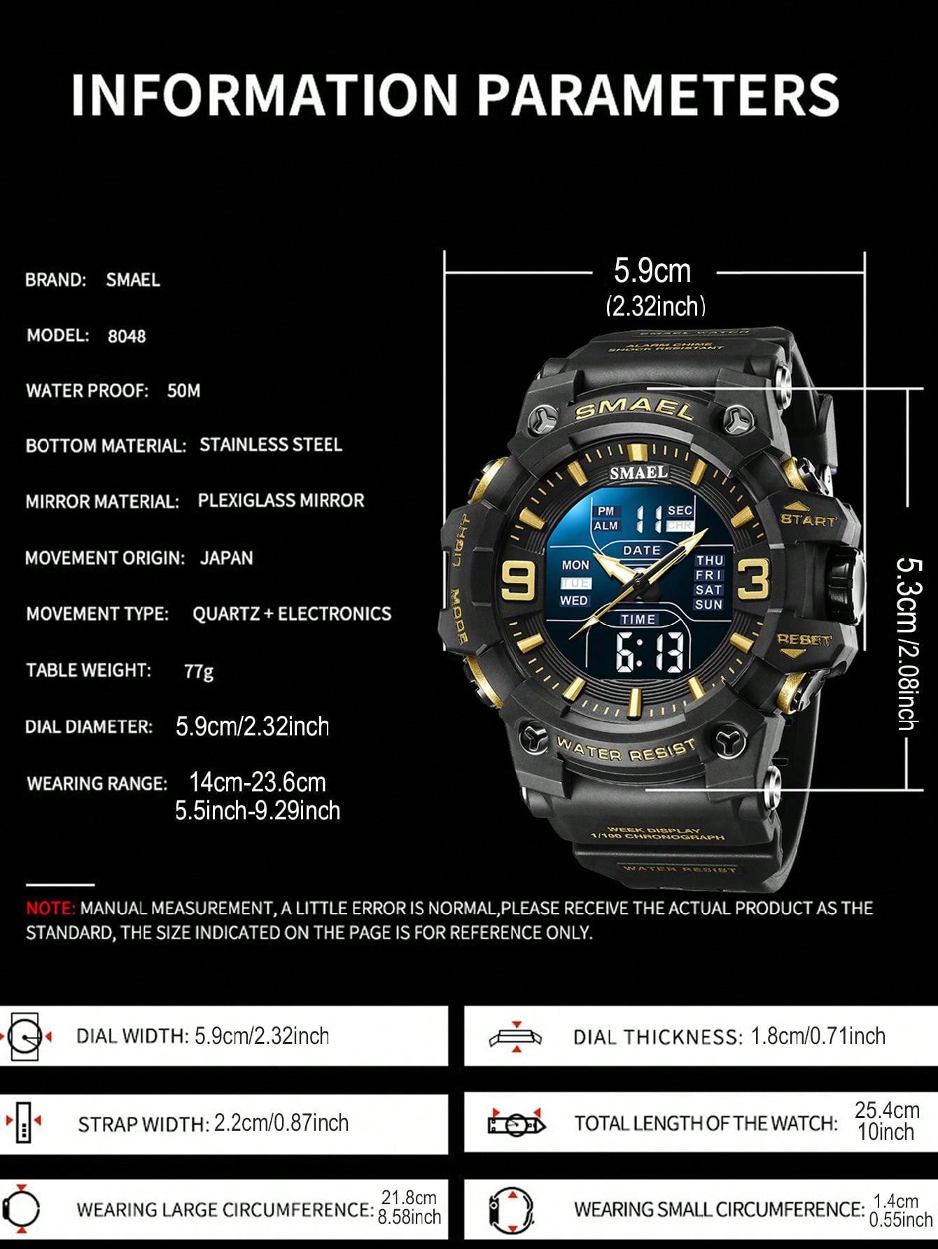 1pc Smael Sport Waterproof Electronic Watch