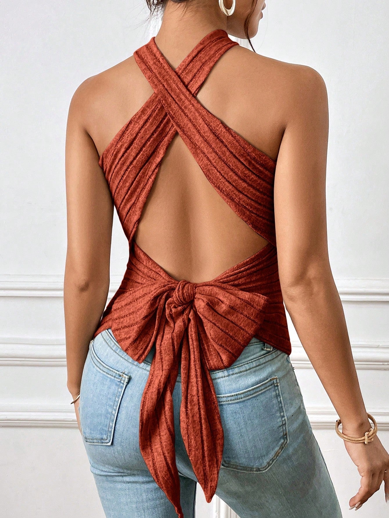 Essnce Criss Cross Tie Backless Halter Top