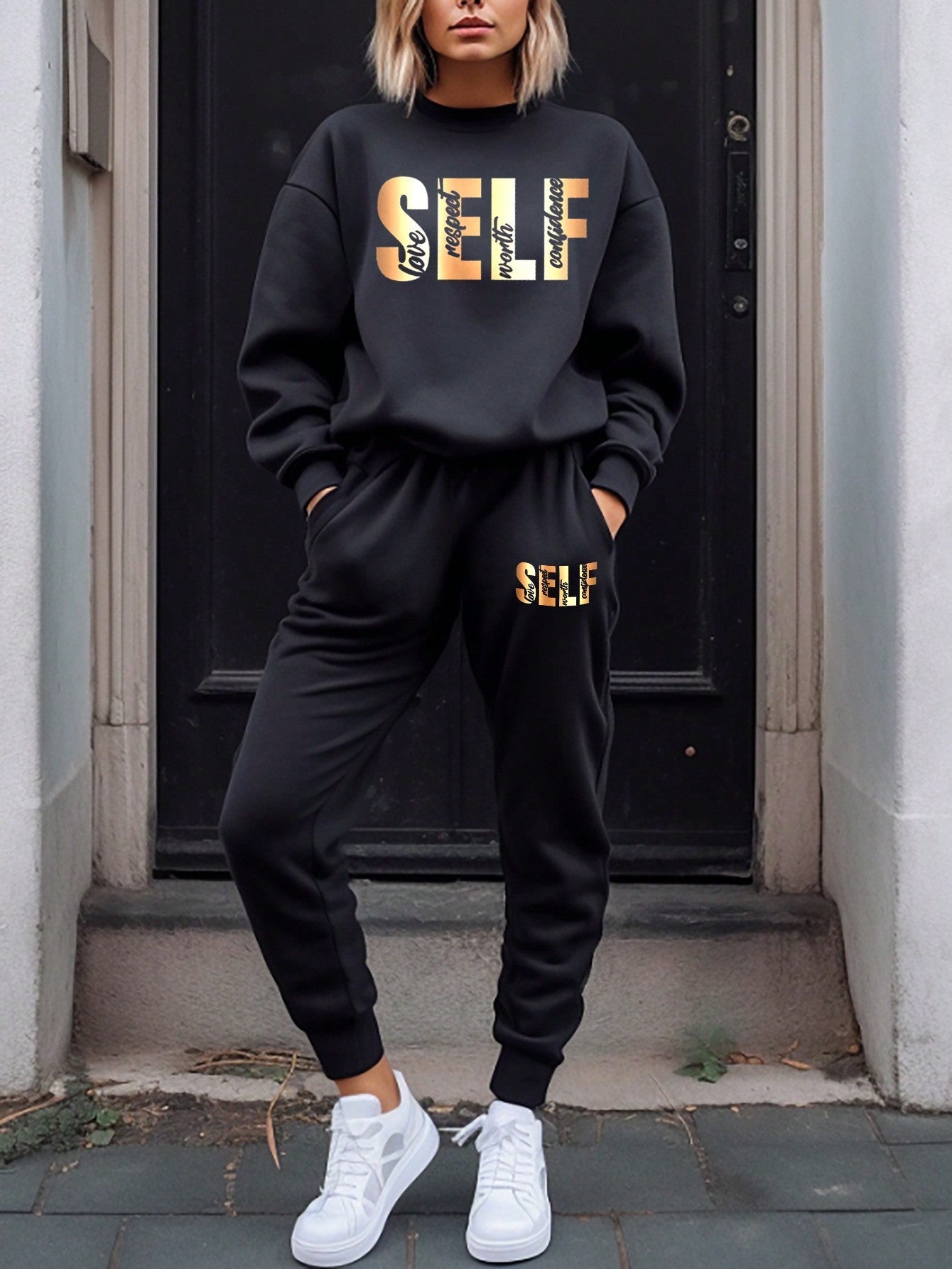 Letter Graphic Drop Shoulder Sweatshirt & Sweatpants