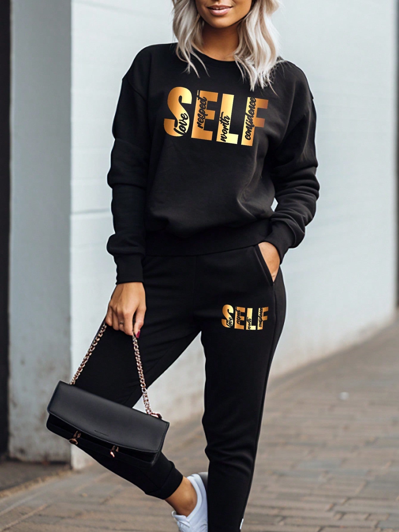 Letter Graphic Drop Shoulder Sweatshirt & Sweatpants