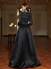 Gigot Sleeve Contrast Sequin Formal Dress