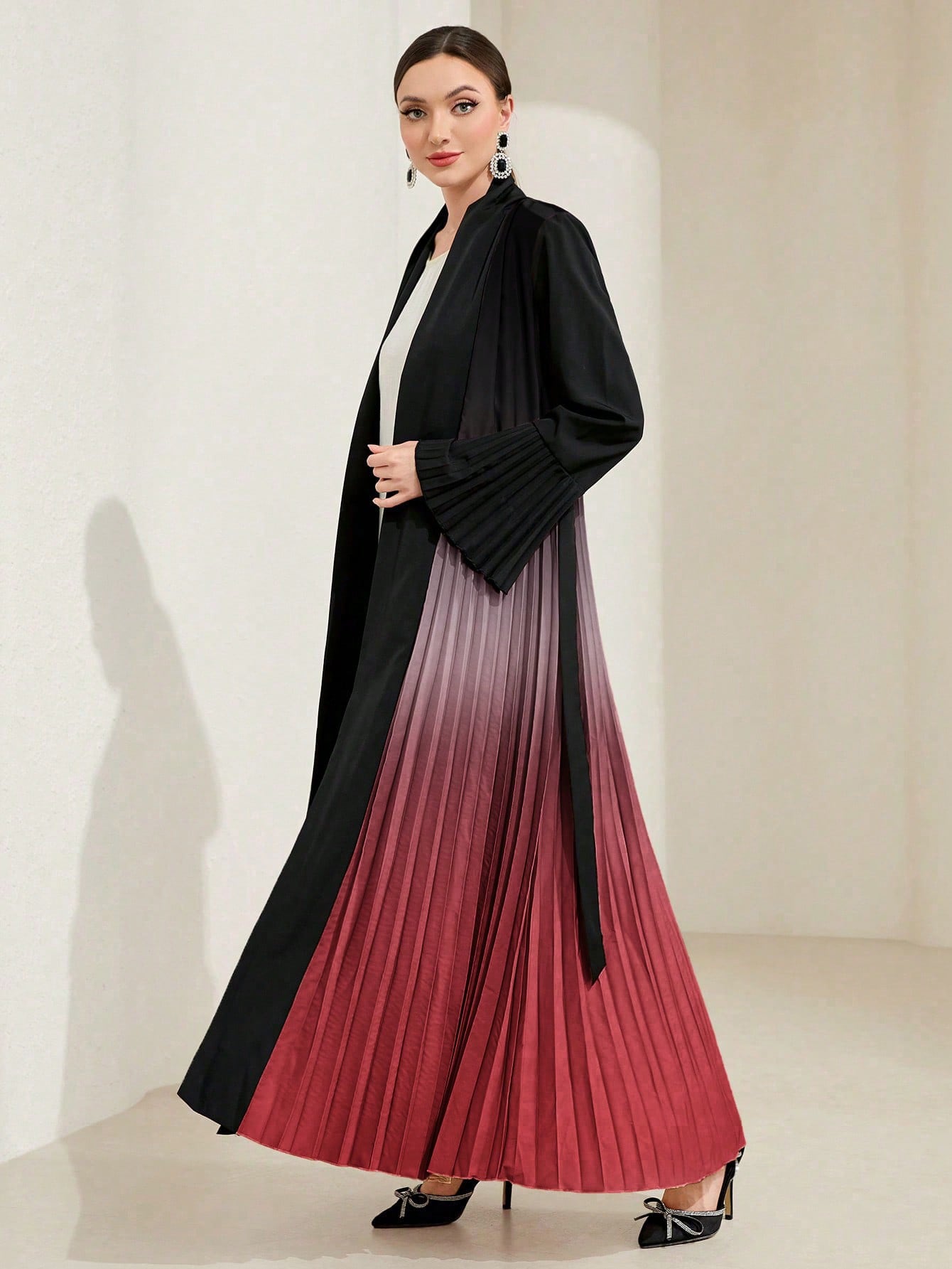 Najma Ombre Pleated Detail Flounce Sleeve Abaya