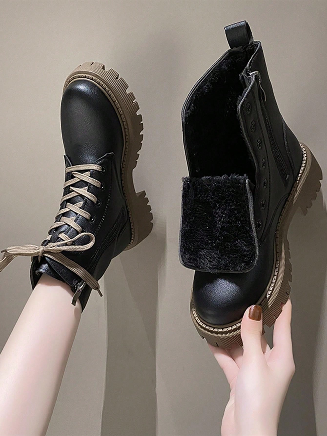 Ladies' Thick Sole, Lightweight Boots, Lace-Up/Side Pull & Double Wear Leather Boots, Two Options Of Furry, Fashionable Boots