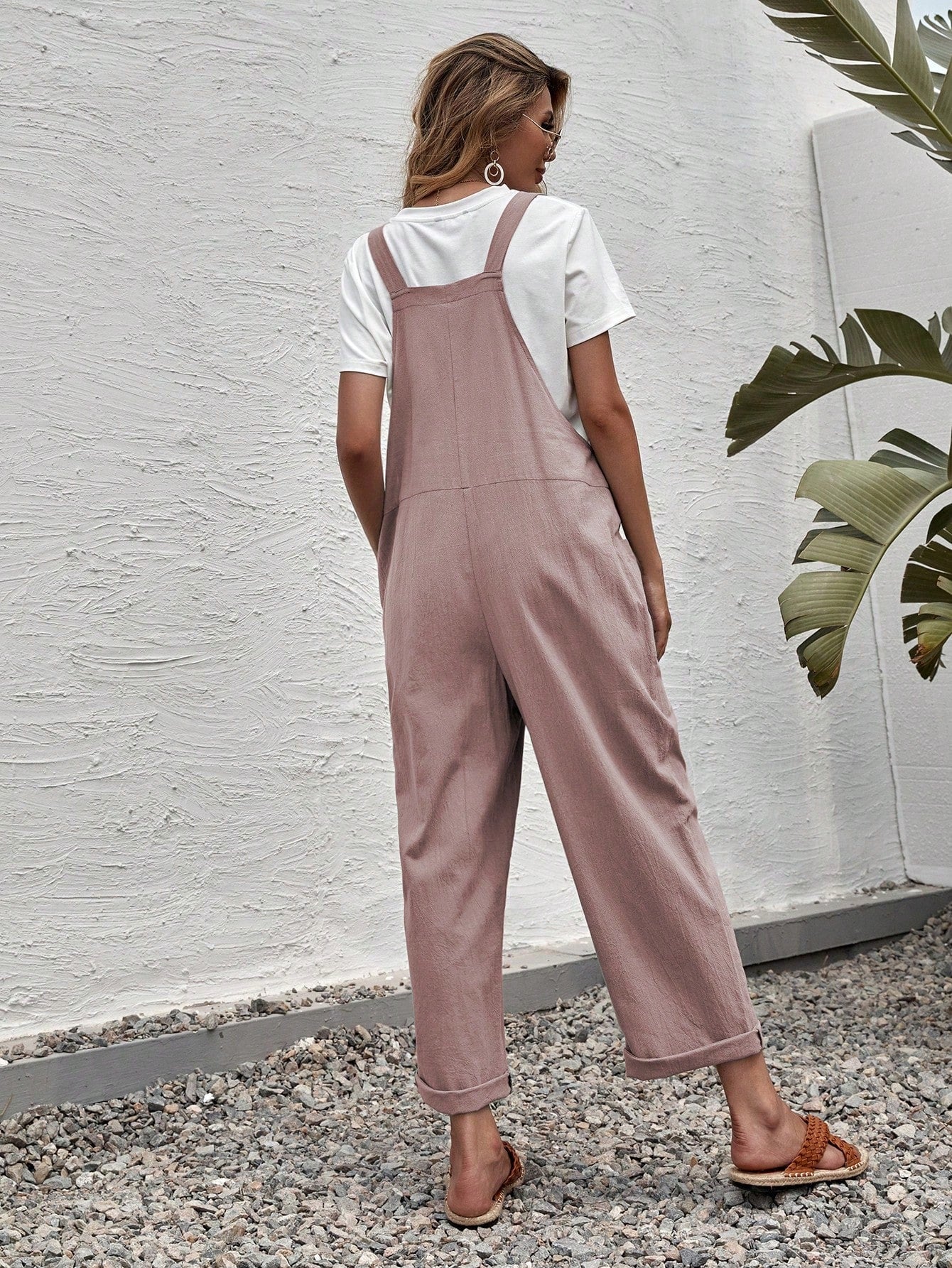 LUNE Solid Dual Pocket Suspender Jumpsuit